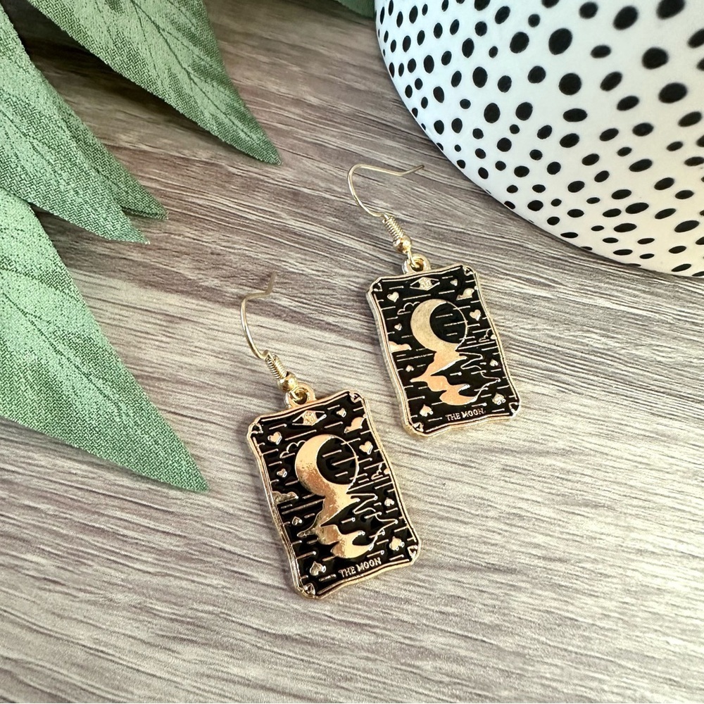 2/$30🌵 Gold The Moon Tarot Card Earrings Dangle Witchy Crescent Jewelry NEW